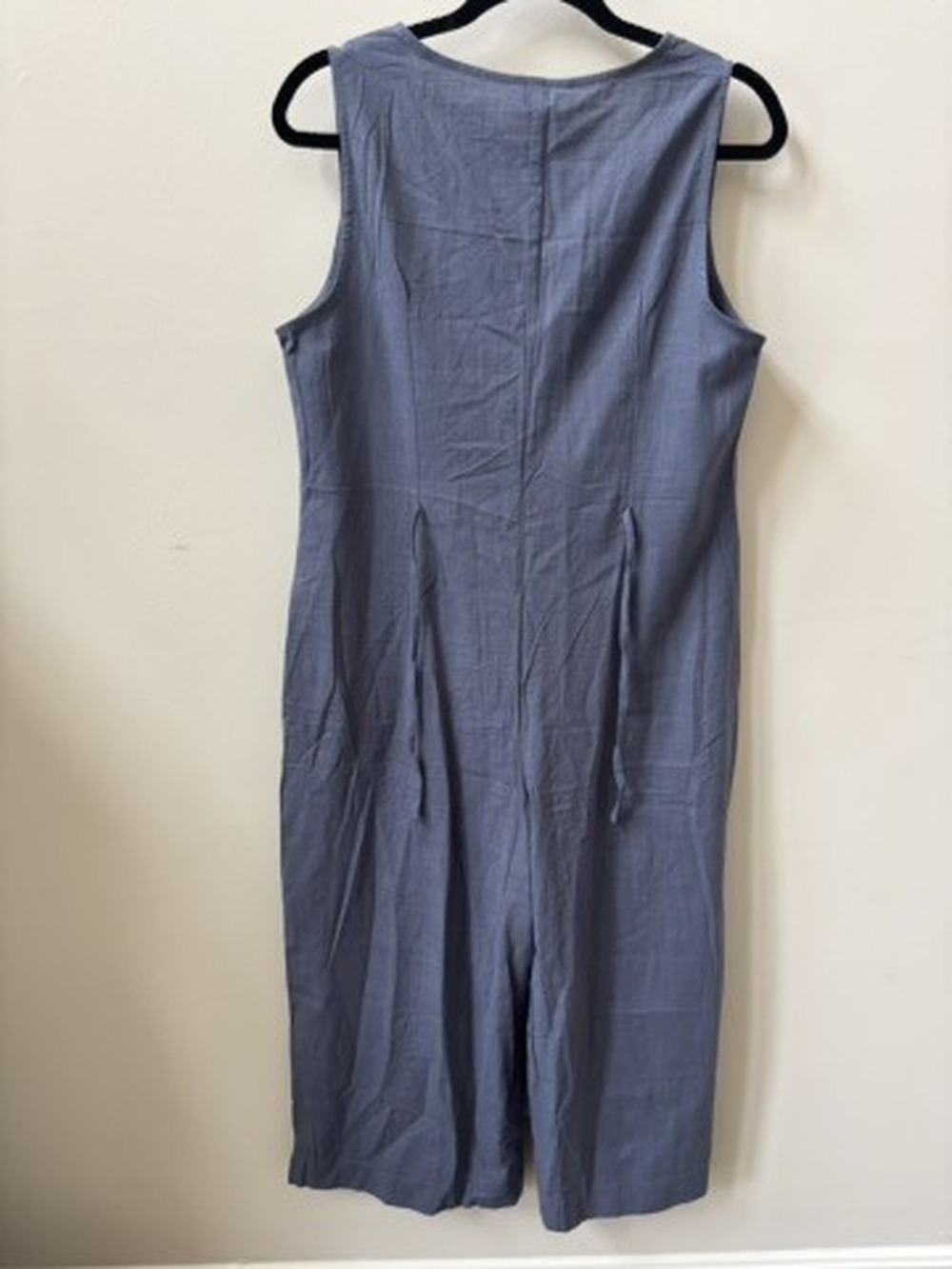 Cotton Linen Chambray Sleeveless Wide Leg Jumpsuit Size Medium - Picture 2 of 7